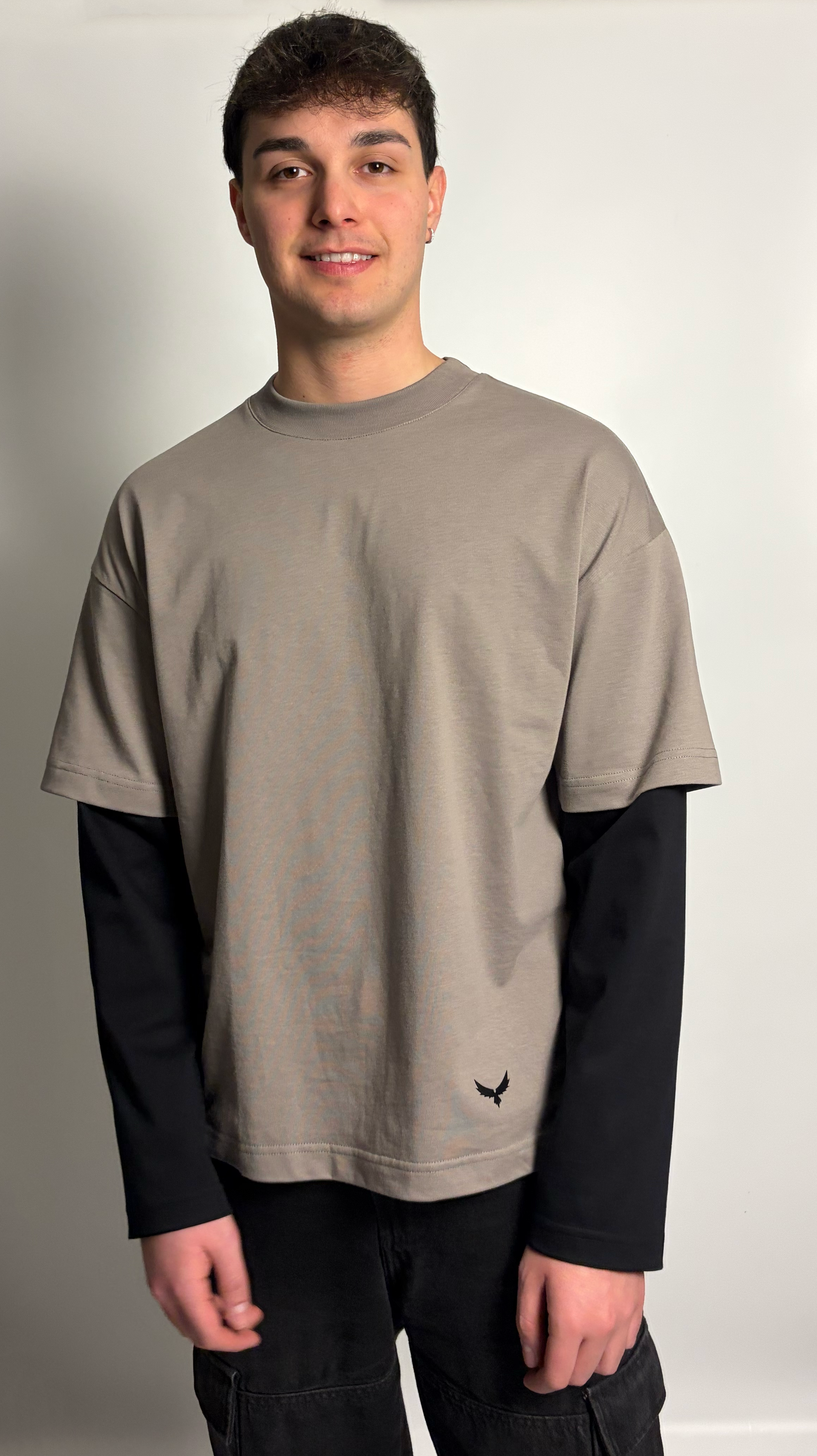 T-Shirt Boxy Fit Doppia Manica Grigio / Nero