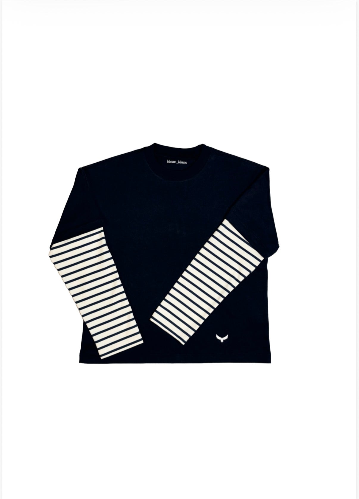 T-Shirt Boxy Fit Doppia Manica Blu / Rigato Bianco e Blu