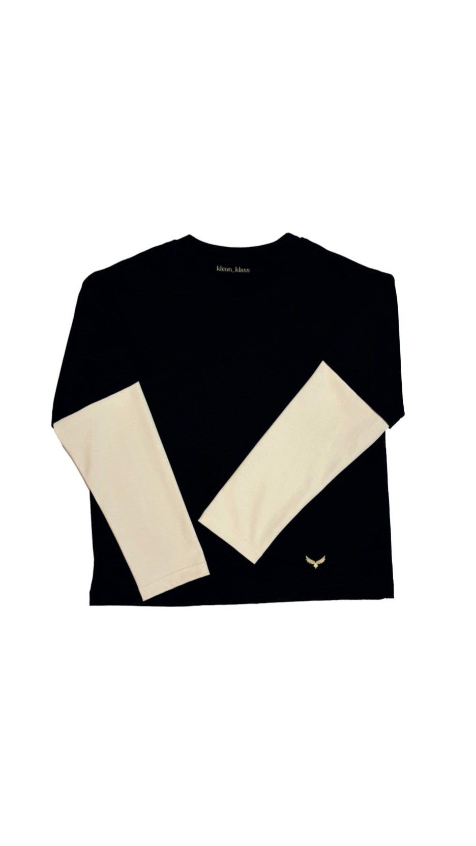 T-Shirt Boxy Fit Doppia Manica Nero / Panna