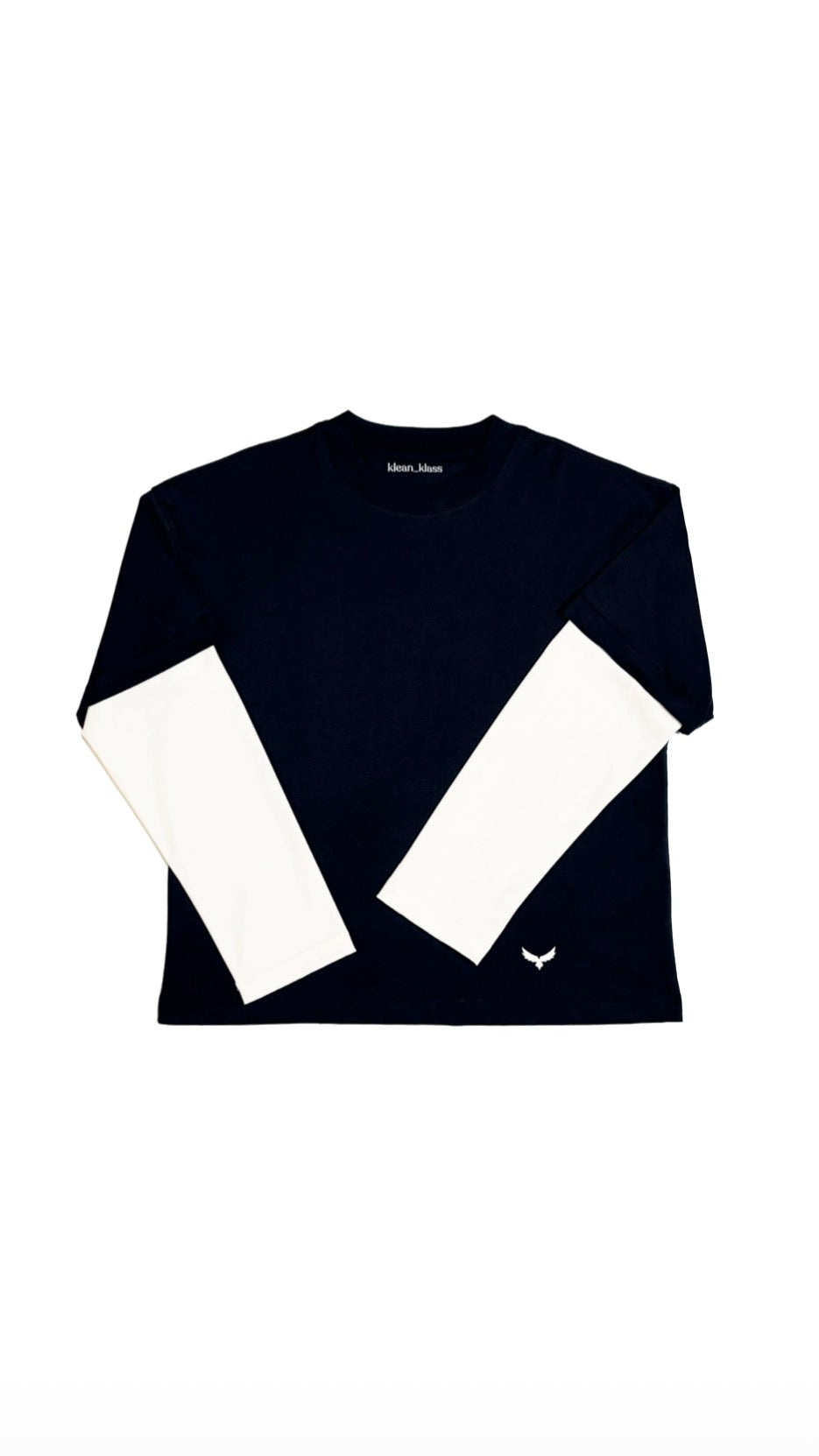 T-Shirt Boxy Fit Doppia Manica Blu / Bianco