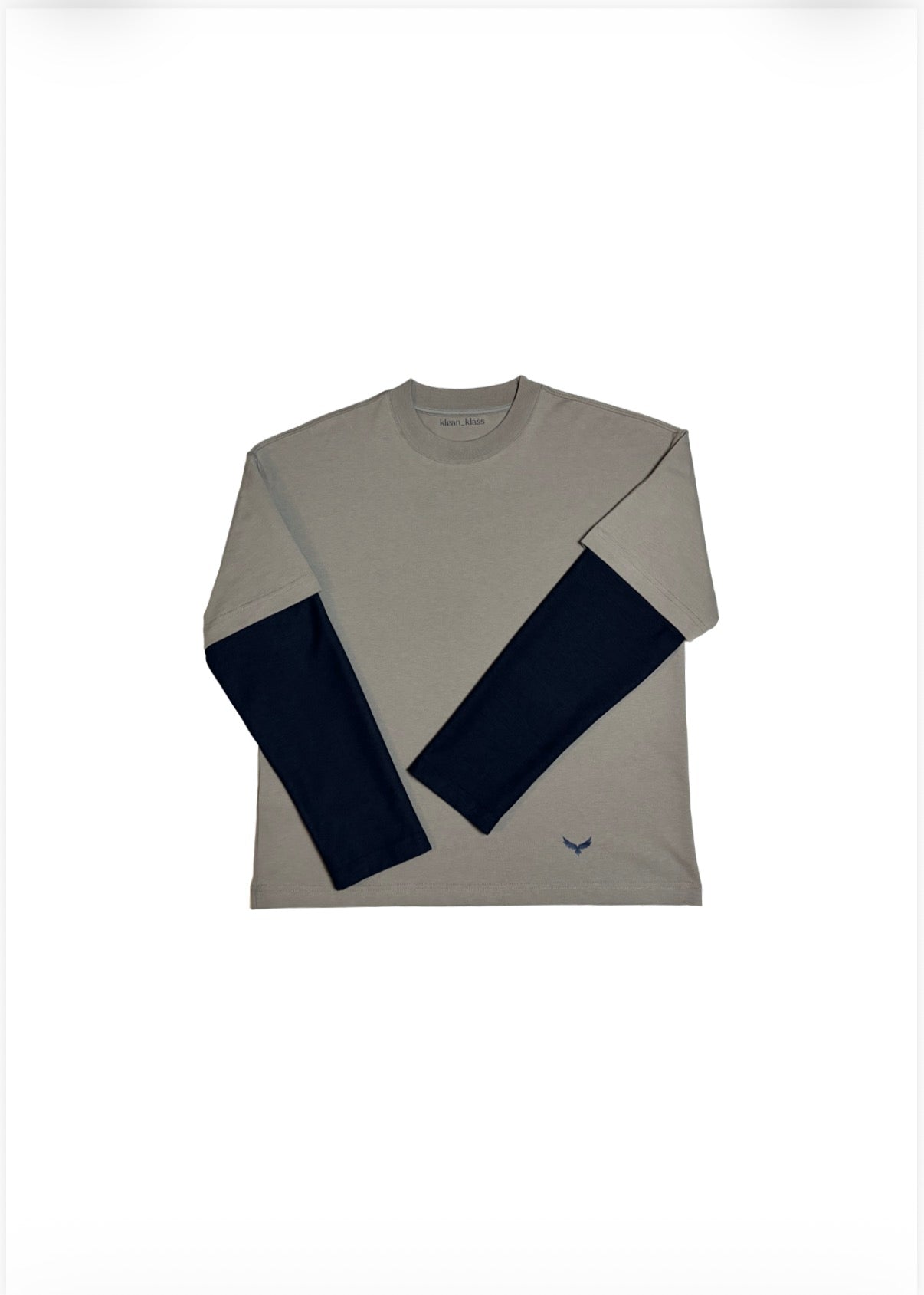 T-Shirt Boxy Fit Doppia Manica Grigio / Blu