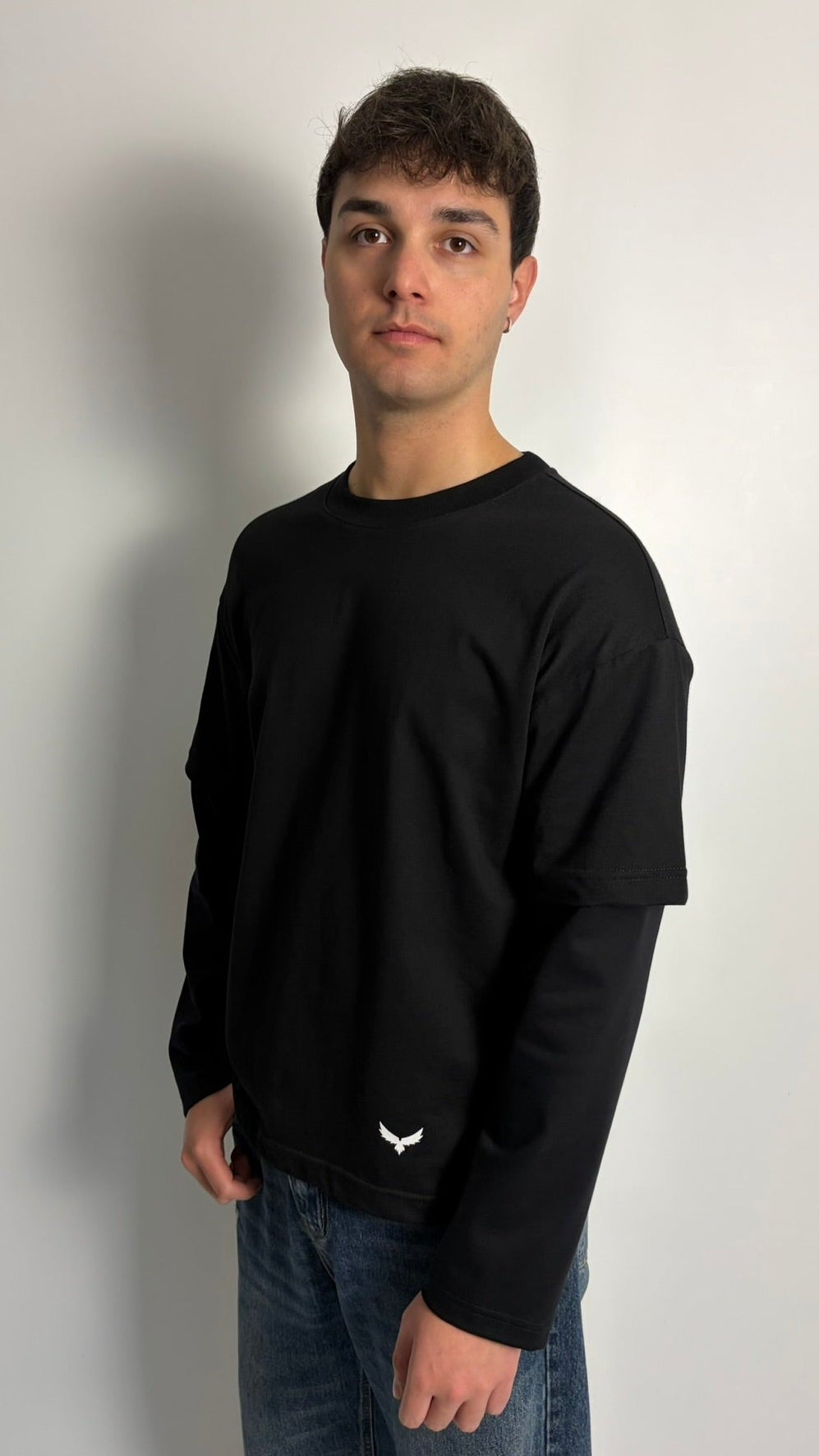 T-Shirt Boxy Fit Doppia Manica Nero / Nero