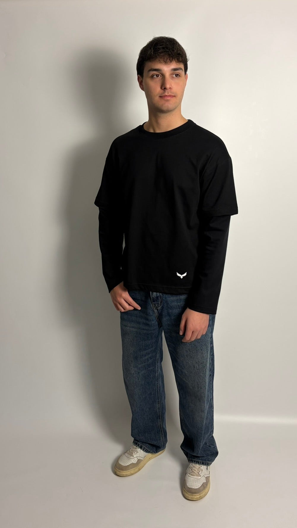 T-Shirt Boxy Fit Doppia Manica Nero / Nero