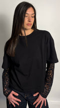 T-Shirt Boxy Fit Doppia Manica Nero / Pizzo Nero