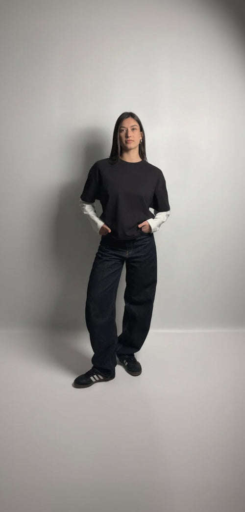 T-shirt Boxy Fit Doppia Manica Nero / Bianca